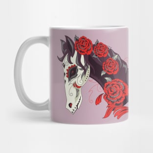 Horse Skull with Red Roses Dias de los Muertos Mug